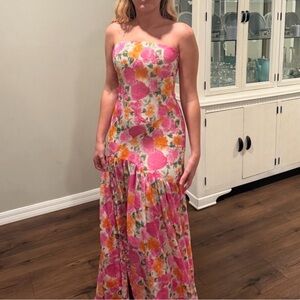 12th Tribe Strapless Floral Maxi Dress in Pink & Orange